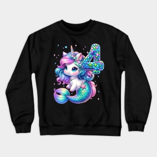 Unicorn Mermaid 4Th Birthday 4 Year Old Party Girls Outfit Crewneck Sweatshirt